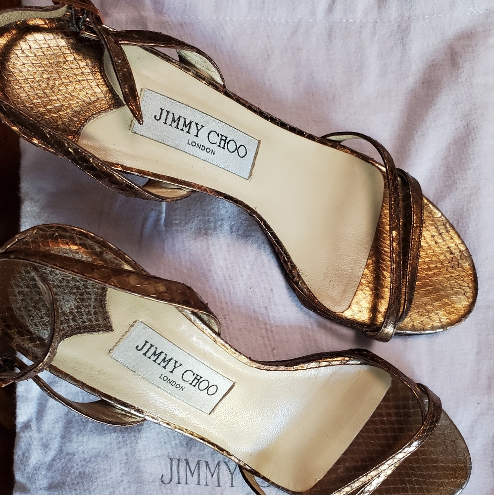 Jimmy choo brown metallic sandals sz 39.5